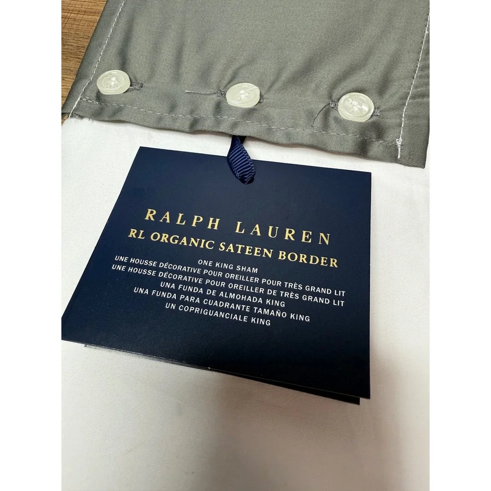 Ralph Lauren Organic Cotton Sateen Border Sham King - Graphite NEW‎